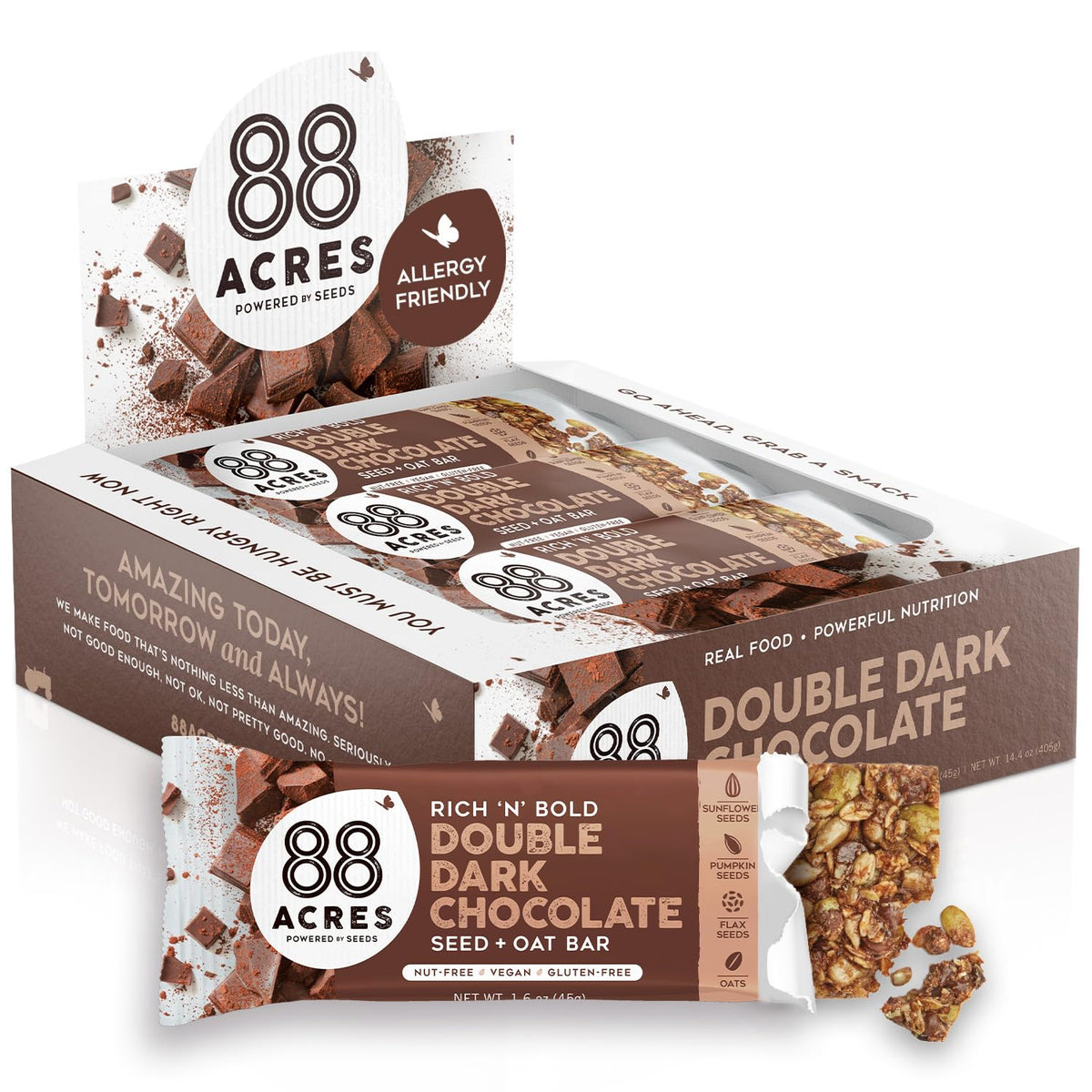 88 Acres Granola Bars, Dark Chocolate Sea Salt, 12 Count, School Safe, Allergen Free Seed & Oat Snack Bar, Gluten & Nut Free, Vegan, Non-GMO & Kosher, Individually Wrapped