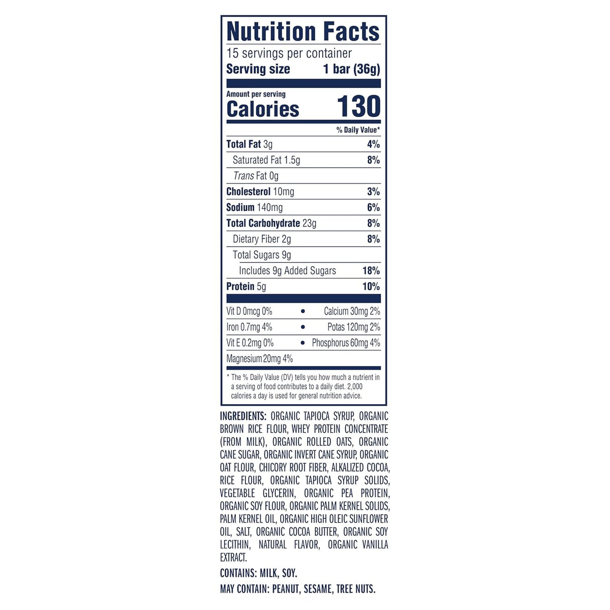 Zbar Protein Cookies 'N Creme Crispy Snack Bars, 15-pack, made with organic oats, non-GMO, 5g protein, gluten free