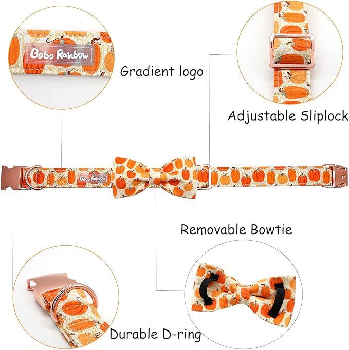 Dog Collar - Halloween Pumpkin Bowtie Dog Collars Gift Soft Bow Collar Pet Adjustable Metal Buckle Pet Collar for X-Large Dogs