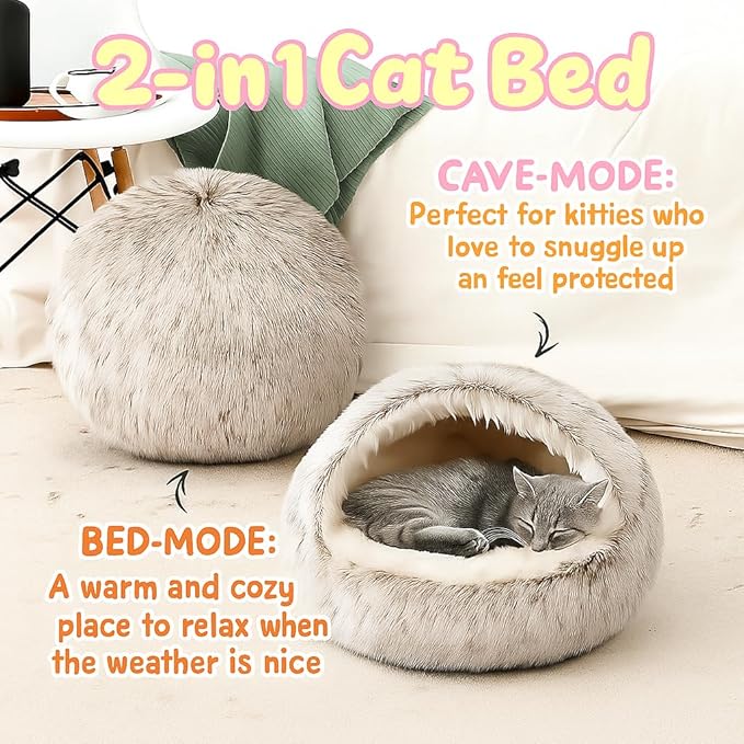 Nest Bed - Lapcatz Cat Beds for Indoor Cats, Fluffy Cat Bed Cave Plush Warm Nest for Cats (Black,L 24"x24")