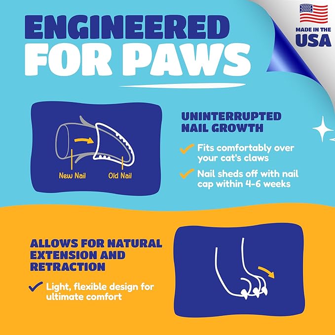 Soft Claws Cat Nail Caps for Medium Cats – (40 Caps, Blue & Silver) - Made in USA - Veterinarian-Developed | Protects Furniture & Skin - Easy to Apply, Long-Lasting Anti-Scratch Soft Cat Claw Covers