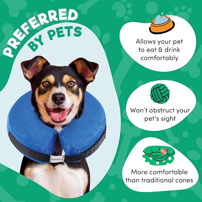 BENCMATE Inflatable Dog Cone Collar Alternative, Soft Dog Cone for Small Medium Large Dogs and Cats, Neck Recovery ECollar Donut Collar After Surgery (Large+, Flag)