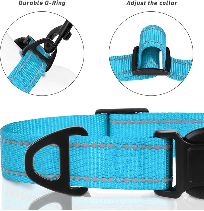 TagME Samll Dog Collars, Adjustable Reflective Nylon Pet Collar with Quick Release Buckle for Small Dogs, Sky Blue, 3/4" Width