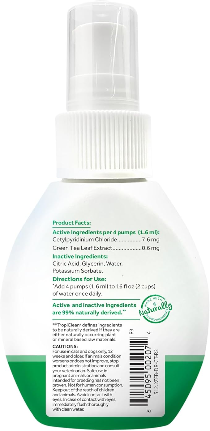 TropiClean Fresh Breath Drops for Cats Travel Size | Cat Mouthwash | Water Additive For Cats | Kitten Bad Breath Water Additive | Made in the USA | 2.2 oz.  