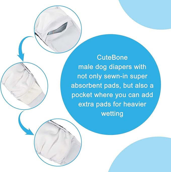 CuteBone Male Washable Dog Diapers Belly Bands 3pcs a Pack DM05M