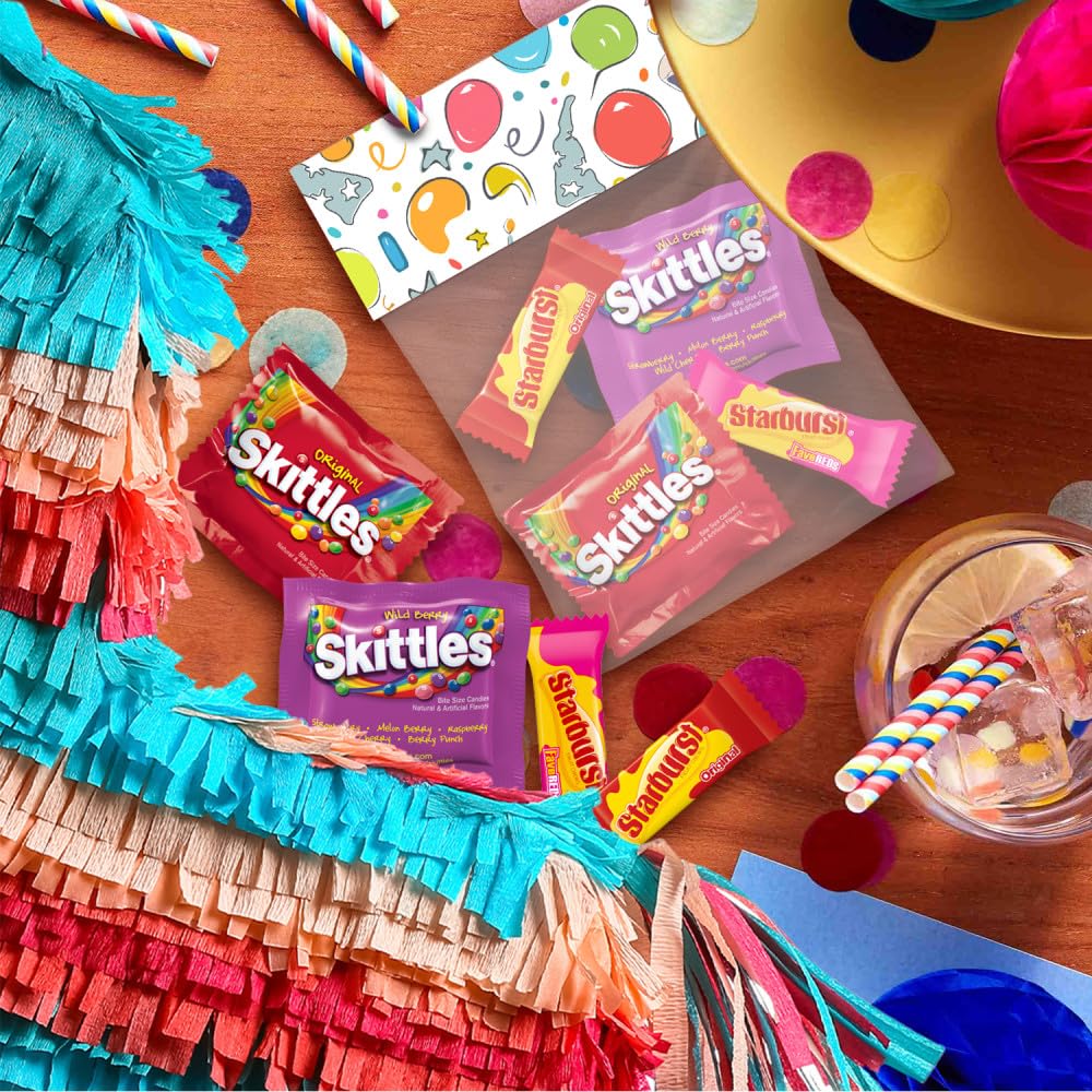 skittles original and starburst fun size chewy candy variety bag, party size, 20.13 oz bulk bag