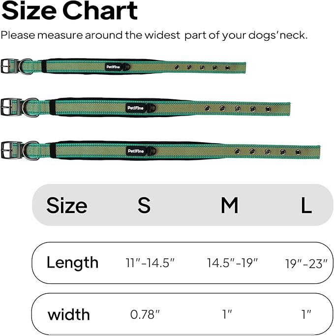 PetiFine Dog Collar for Large Dogs, Neoprene Padded and Adjustable, Reflective Wide Heavy Duty Pet Collars with Durable Metal Belt Buckle for Walking, Teal&Orange, M