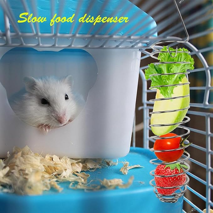 2PCS Rat Enrichment Foraging Toys, Stainless Steel Vegetable Skewer Foraging Hanging Feed Tool for Hamster Rodents Bird Parrots, Fancy Mice Cage Accessories Puzzle Toy Slow Feeder