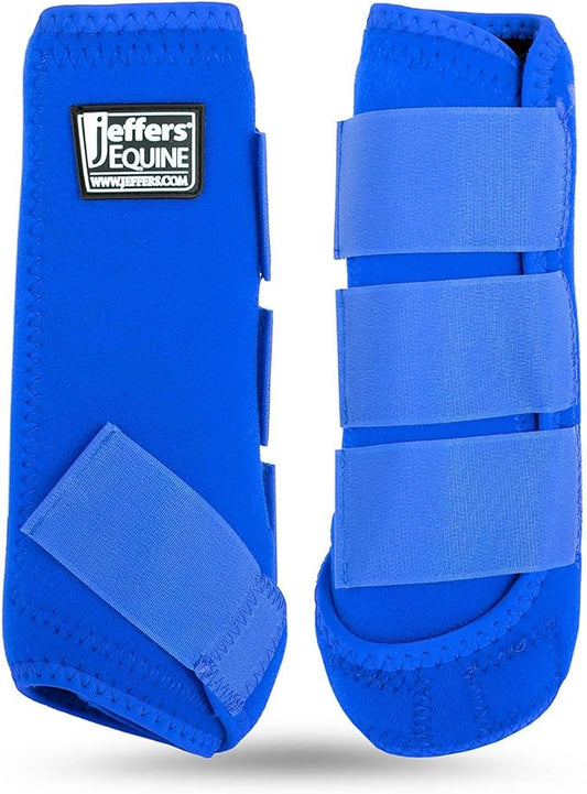 Jeffers Equine Protective Horse Boots 1 Pair Blue - Safe Neoprene Leg Guards & Comfortable Fit, Durable Strap Closures, Front & Hind Support, Equestrian Accessories for Travel & Riding -Large