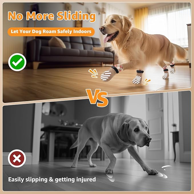 LOOBANI Dog Socks to Prevent Licking Paws - Dog Socks for Hardwood Floors Anti Slip for Traction Control - Dog Grippy Socks for Senior Dog Small Medium Large Dogs on Tile Floors, Caramel L