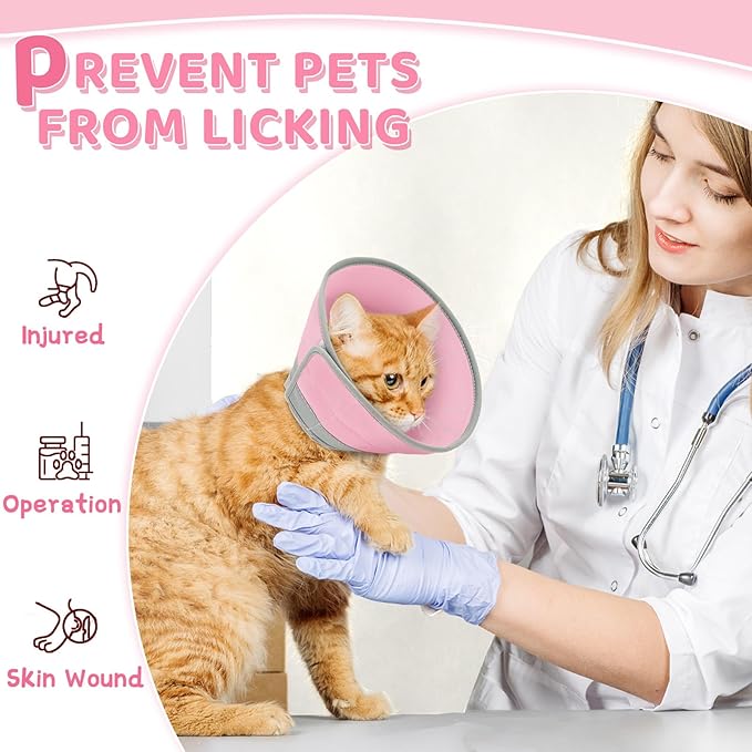 Cat Cone Collar Soft to Stop Licking, Adjustable, Foldable Lightweight Kitten Cones After Surgery Recovery for Cats & Kittens, Cat Cone Alternative (Solid Pink, M)