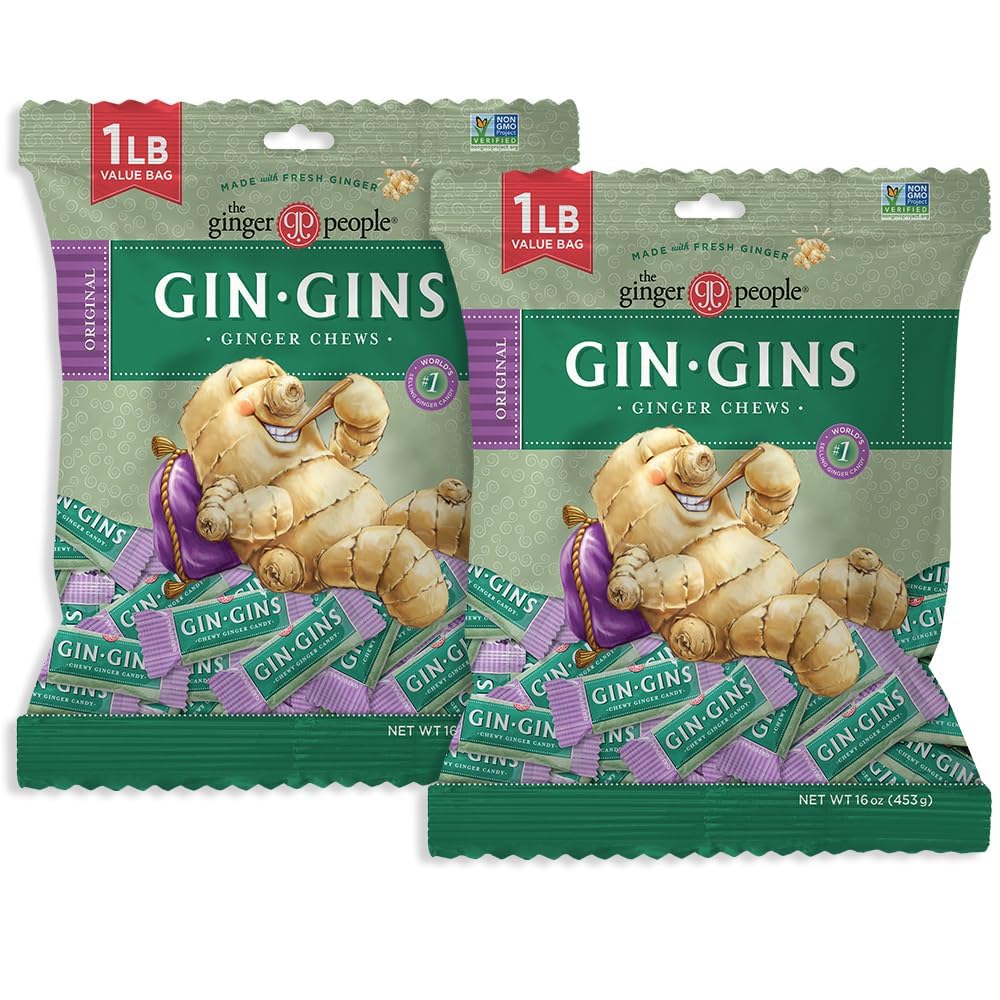 GIN GINS Mandarin Orange Ginger Chews – Natural Fresh Ginger Candy by The Ginger People – Individually Wrapped Healthy Candy – Mandarin Orange Flavor – Large 1 lb Bag (16oz) – Pack of 1