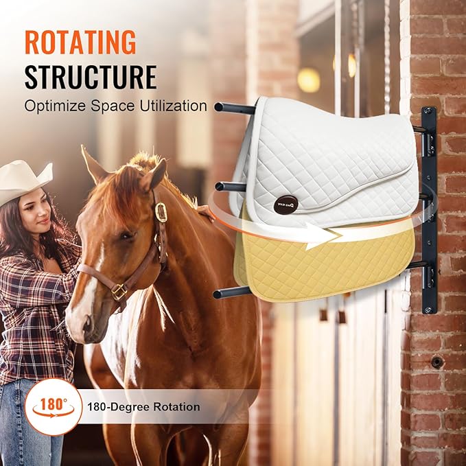 VEVOR Wall Mounted Saddle Rack, 2 Packs Swing Out Saddle Holder, Three Tiers Horse Saddle Stand, Space Saving Horse Pad and Blanket Rack for Tack Room Organization, 29 x 15 x 1.2 in