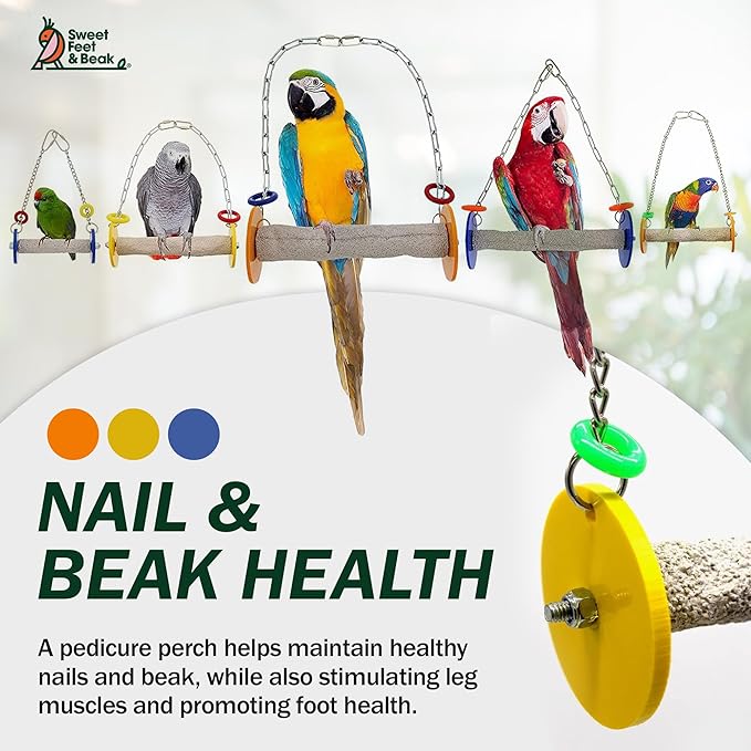 Sweet Feet and Beak Roll Bird Swing - Pumice Perch Bird Toys Trims Nails and Beaks, Safe and Non-Toxic Bird Cage Accessories for Small and Large Birds, Swinging Toys Birds Will Love, Large 10.5 Inches