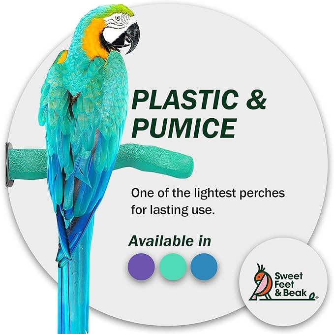 Sweet Feet and Beak Brid Cage Safety Pumice Perch - Trims Nails and Beak - Promotes Healthy Nails and Beaks - Safe Non-Toxic Bird Supplies for Bird Cages - Large 12"