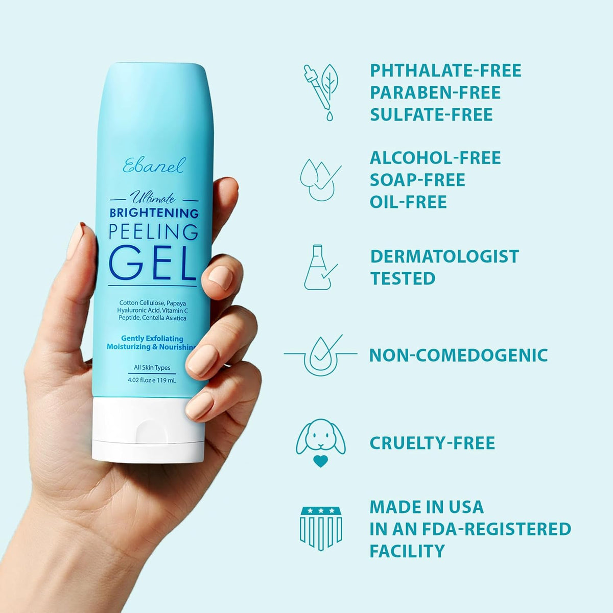 Ebanel Exfoliating Face Scrub Peeling Gel, Brightening Moisturizing Cleanser, Dead Skin Remover for Face, Exfoliating Facial Wash with Centella, Hyaluronic Acid, Vitamin C & E