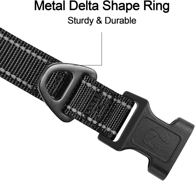 Joytale Reflective Dog Collar, Soft Neoprene Padded, Metal D-Ring, Nylon Pet Collar Adjustable for Medium Dogs, Black, M