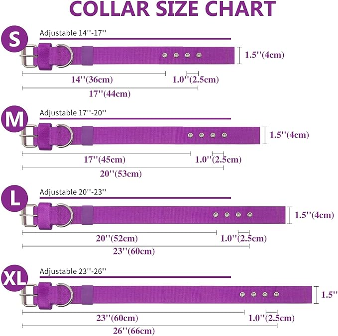 Heavy Duty Tactical Dog Collar - 1.5" Width Military Durable Thick Nylon with Adjustable Metal D Ring & Buckle Working Training K9 Collar for Medium Large Dogs (L(20"-23"), Purple)