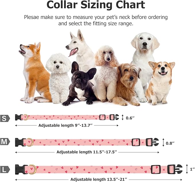 Cotton Handmade Dog Collar Cute and Distinctive Patterns Pink Heart with Pendant for Girl Boy Dogs Collars S