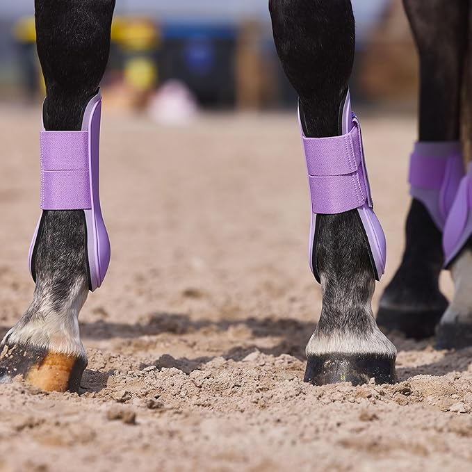 HORZE Adepto Open Front Tendon Boots | Durable Shell with Neoprene Lining - Languid Lavender Purple - Horse