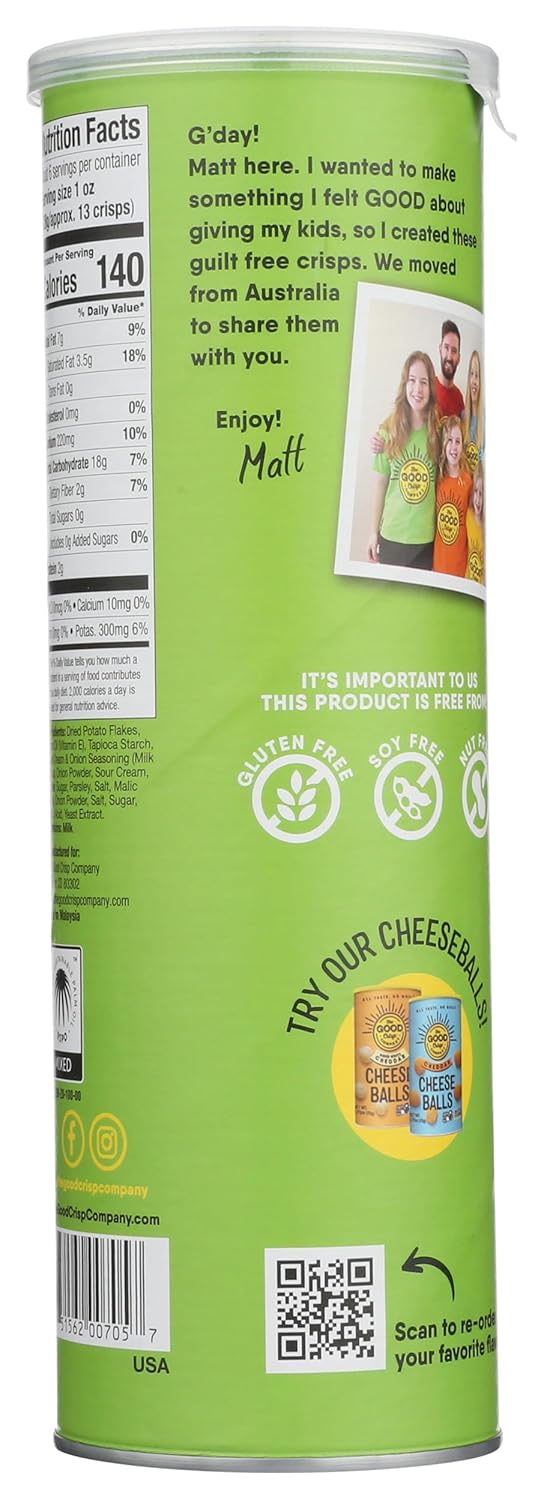 The Good Crisp Company Sour Cream & Onion Gluten-Free Potato Chips, 5.6 Ounce (Pack of 1), Non-GMO & Allergen-Friendly Snacks