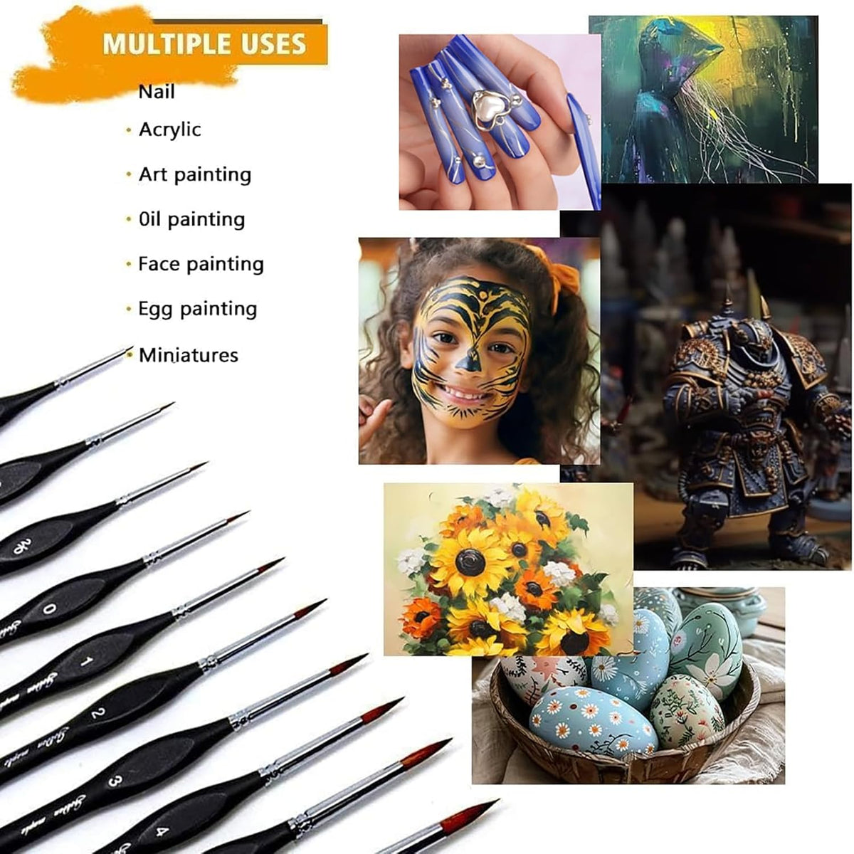 Golden Maple Detail Paint Brushes Set 10pcs Miniature Brushes for Fine Detailing & Art Painting - Acrylic, Watercolor, Oil, Models