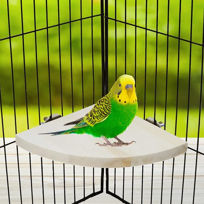 Wontee Bird Perch Stand 2 Pack Wooden Platform Corner Ledge for Budgies Cockatiels Conures African Greys Rats Gerbils Chinchillas Squirrels (S (5.1"x5.1")