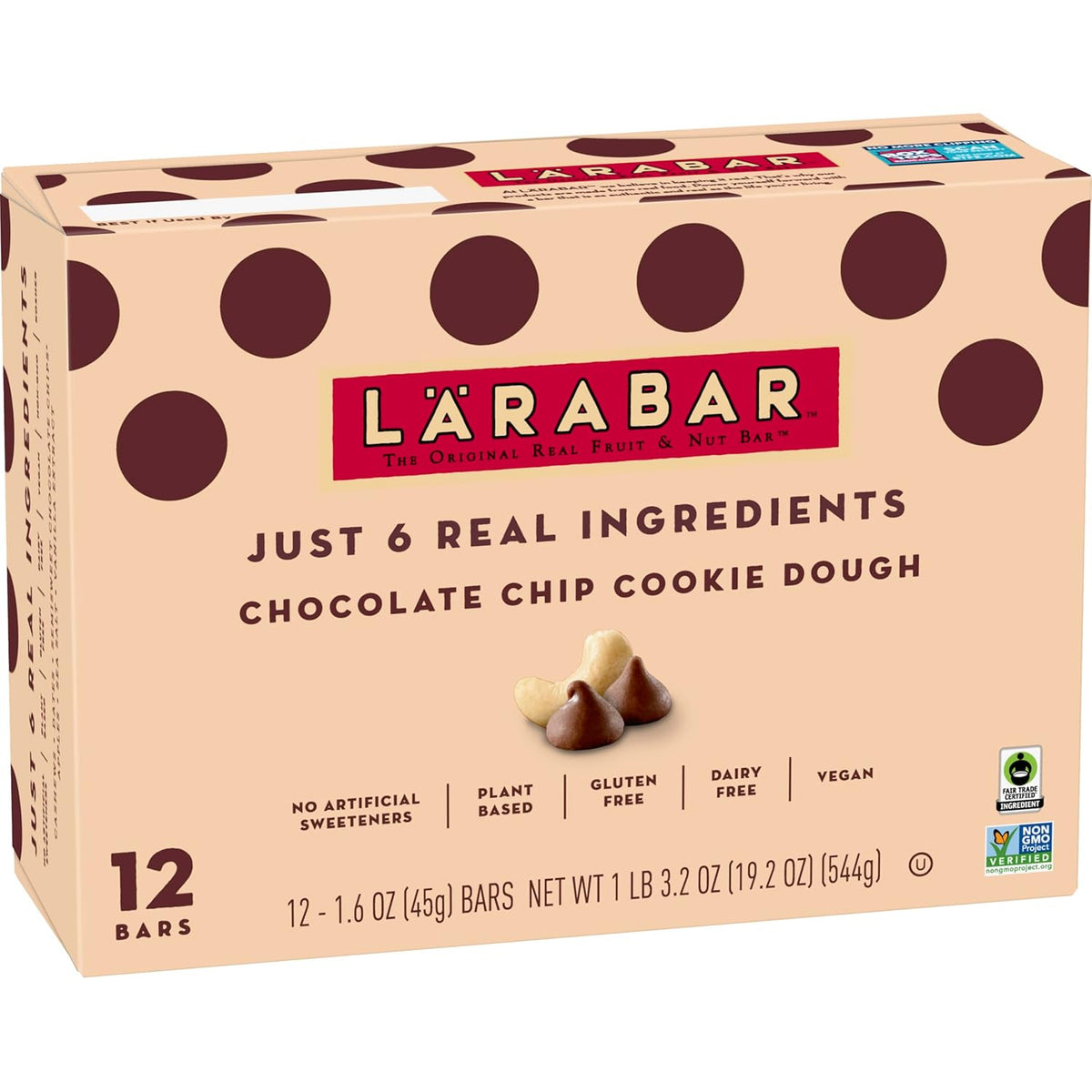 Larabar Chocolate Chip Cookie Dough Fruit and Nut Bars, Gluten Free and Vegan, 18 Ct, 28.8 oz