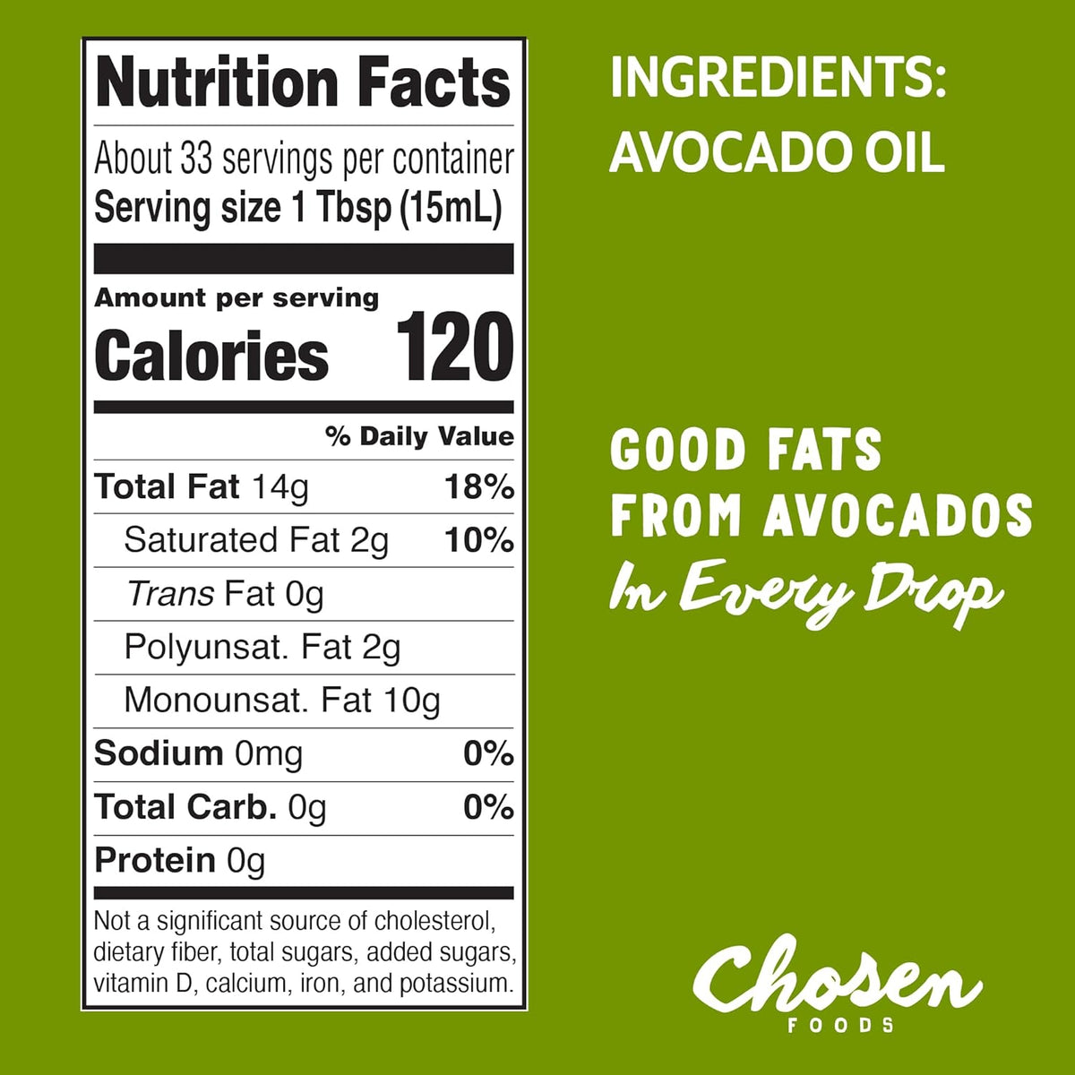Chosen Foods Avocado Oil, 16.9 Fl Oz - All Purpose Cooking Oil made from 100% Pure Avocados - Non-GMO, Gluten-Free, Keto Friendly, Glyphosate Free - 500mL (Pack Of 1)