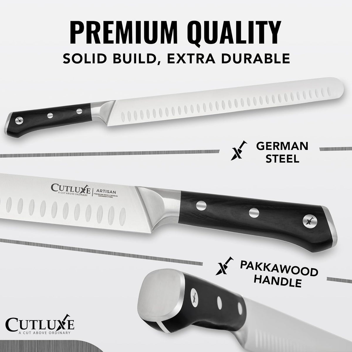 Cutluxe Brisket Knife – 12" Carving & Slicing Knife for Meat & BBQ – Razor Sharp German Steel, Sheath Included, Ergonomic Full Tang Handle Design, Grilling Gifts for Men – Artisan Series
