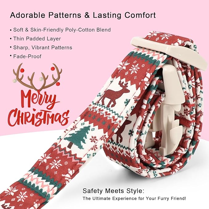 Christmas Dog Collar for Puppy Small Dogs - Cute Fair Isle Style Christmas Collars for Dogs, Soft Adjustable Winter Holiday Dog Collars with Quick Release Buckle XS