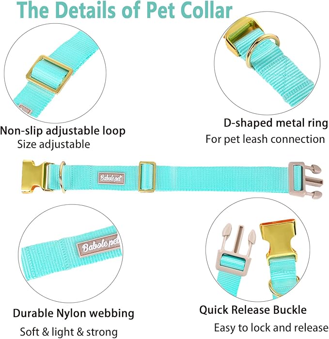 Nylon Dog Collar - Adjustable Lake Blue Soft Webbing Dog Collars for Small Medium Large Dogs Boy Girl Puppy Collar with Safety Metal Buckle L