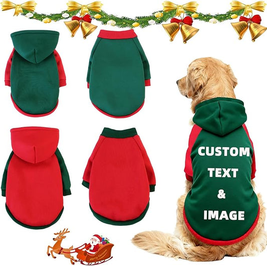 Custom Dog Hoodie, Personalized Sweatshirt with Photo Text Name Logo, Customized Hooded Sweater for Small Medium Large Dogs & Cats (Green + Red Border, Large)