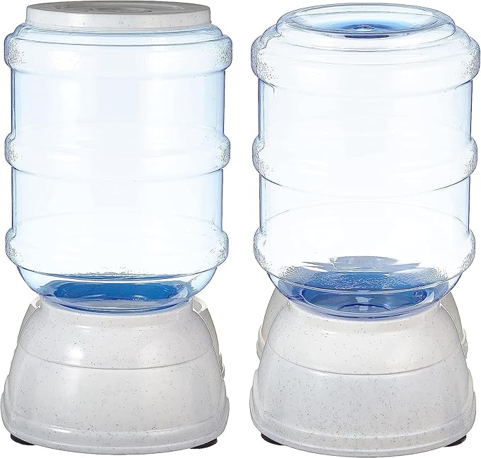 Amazon Basics Automatic Dog Cat Water Dispenser Gravity Feeder Set, Pack of 2, Small, 6-Pound Food Capacity, 1-Gallon, Gray