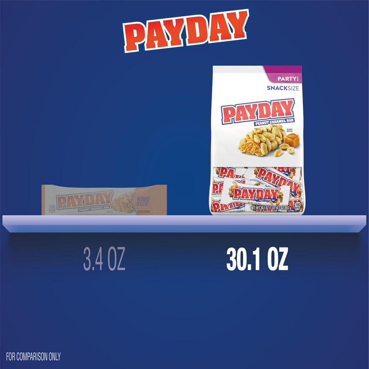 PAYDAY Peanut Caramel Snack Size, Candy Party Pack, 30.1 oz