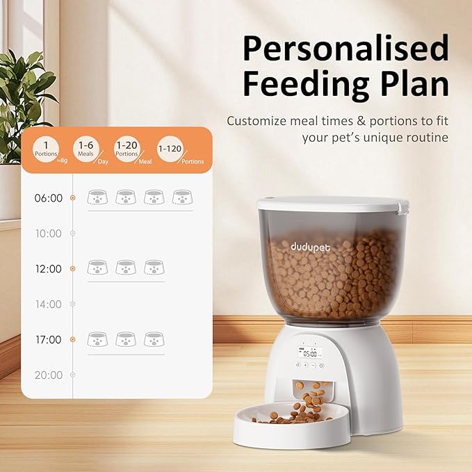 5L/21 Cup Automatic Cat Feeder, Timed Cat Dry Food Dispenser, Automatic Pet Feeders Dual Power Supply, 6 Meal Programmable 1-20 Portion Cats Feeder, Auto Dog Feeders,Pet Food Dispenser for Cats, Puppy