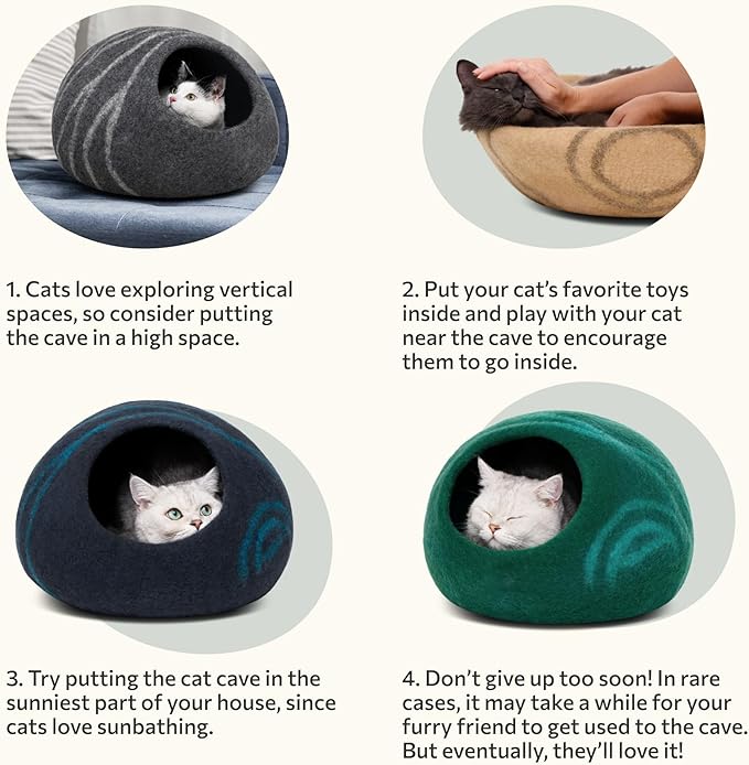 MEOWFIA Cat Cave – Premium Felt Cat Bed for Indoor Cats, Handmade 100% Merino Wool, Cat (Medium, Slate Grey) (Pack of 2)