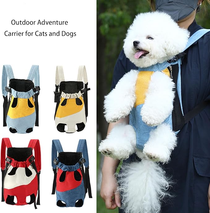 Lightweight Pet Backpack Carrier for Small Dogs & Cats - Easy-Fit Adjustable Straps, Basic Legs-Out Design, Durable for Daily Use (Fits Pets Under 15lb) (Yellow-White Color-Blocked, Medium)