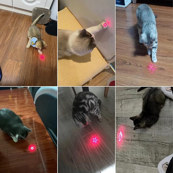 Cat Laser Toys, 2 in 1 Laser Pointer Cat Toys,Internative Cat Toys for Indoor Cats,3+5 Light Modes Cat Wand Toy, Retractable Cat Feather Toys, Long Range Kitten Toys,USB Rechargeable