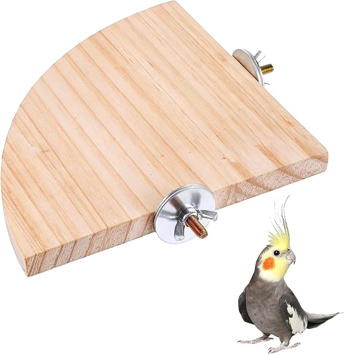 Bird Perch Platform Stand Wooden Parrot Perch Corner 5.9 Inches Fan Shape Playground Cage Accessories Parrot Stand Flat Perches for Bird Cages Corner Shelf for Birds Parrots Hamster Gerbil