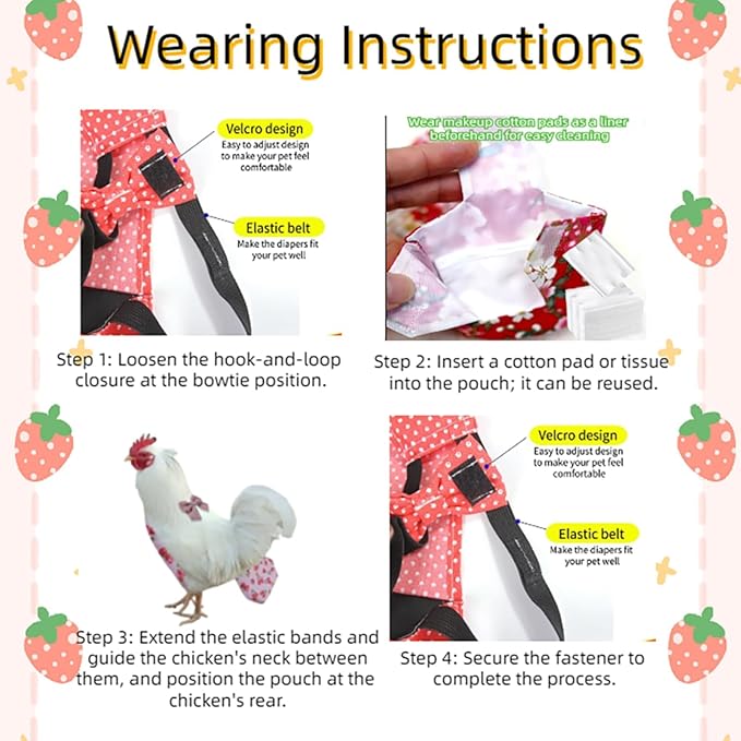MANON ROSA Chicken Diapers Bantam Hens - Reusable 6-Piece Set with Bow Ties Poultry Nappies Washable Waterproof for Geese Pet Ducks Silkie (6D S)