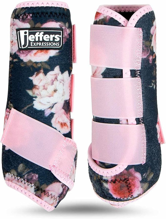 Jeffers Expression Protective Horse Boots 1 Pair, Rose Garden - Safe Neoprene Leg Guards, Comfortable Fit, Durable Strap Closures, Front & Hind Support, Accessories for Travel & Riding - Medium
