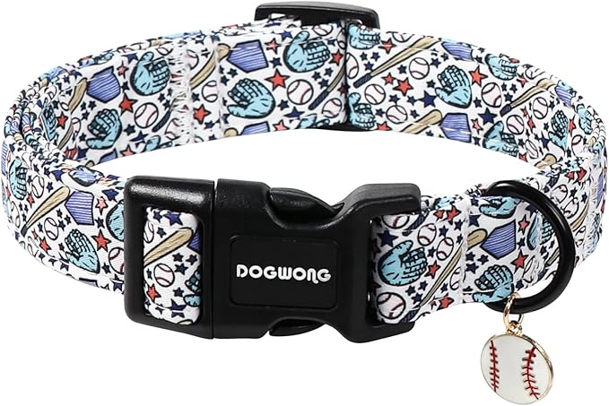 DOGWONG Baseball Dog Collar-Cute Boy Baseball Dog Collar, Adjustable Soft Male Dogs Collars for Small Medium Dogs, XS