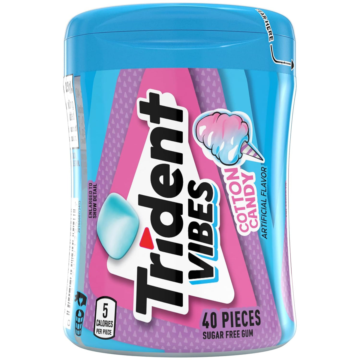 Trident Vibes Sugar-Free Chewing Gum, Cotton Candy Flavor, 40 Pieces