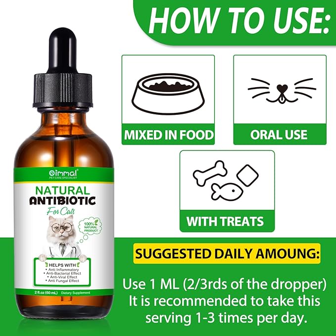 2PACK Antibiotics for Cats, Cats Antibiotics for Injections, Natural antibiotic for Cat Immune & Allergy Relief, Cough Relief, Yeast Injection, UTI Treatments, Cat Antibiotic Supplement Drops, 2*60ML
