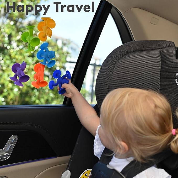 Unique Suction Bath Toys for Baby Kids Ages 1-3, No Hole Bath Toy Silicone Animal Sensory Fidget Toys for Baby Tray Window Travel, 6 PCS