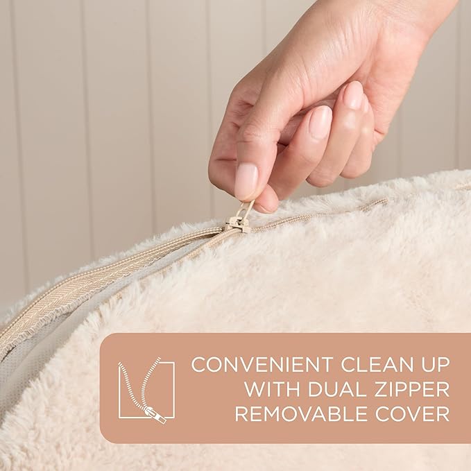 TOWN & COUNTRY EVERYDAY CuddleTown Faux Linen Comfy Cozy Cuddler Pet Bed, Supportive & Calming, Non-Slip Bottom, Machine Washable Cover, Cream, Small 22"x20"x7"
