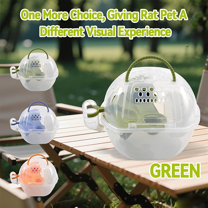 Portable Hamster Carrier Cage,Plastic Hamster Travel Carrier with Water Bottle Food Bowl,Green Lightweight Carrying Case for Small Animal Dwarf Syrian Rat Mice