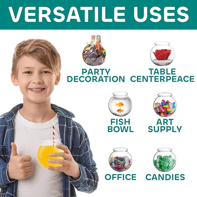 JoyServe 16 Oz Plastic Fish Bowl (60 Pack) 4 Inch Heavy Duty Plastic Ivy Bowls, for Candy, Carnival Games, Prizes, Centerpieces and Party Decoration Supplies, BPA-Free