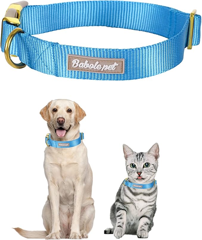 Nylon Dog Collar - Adjustable Blue Soft Webbing Dog Collars for Small Medium Large Dogs Boy Girl Puppy Collar with Safety Metal Buckle L